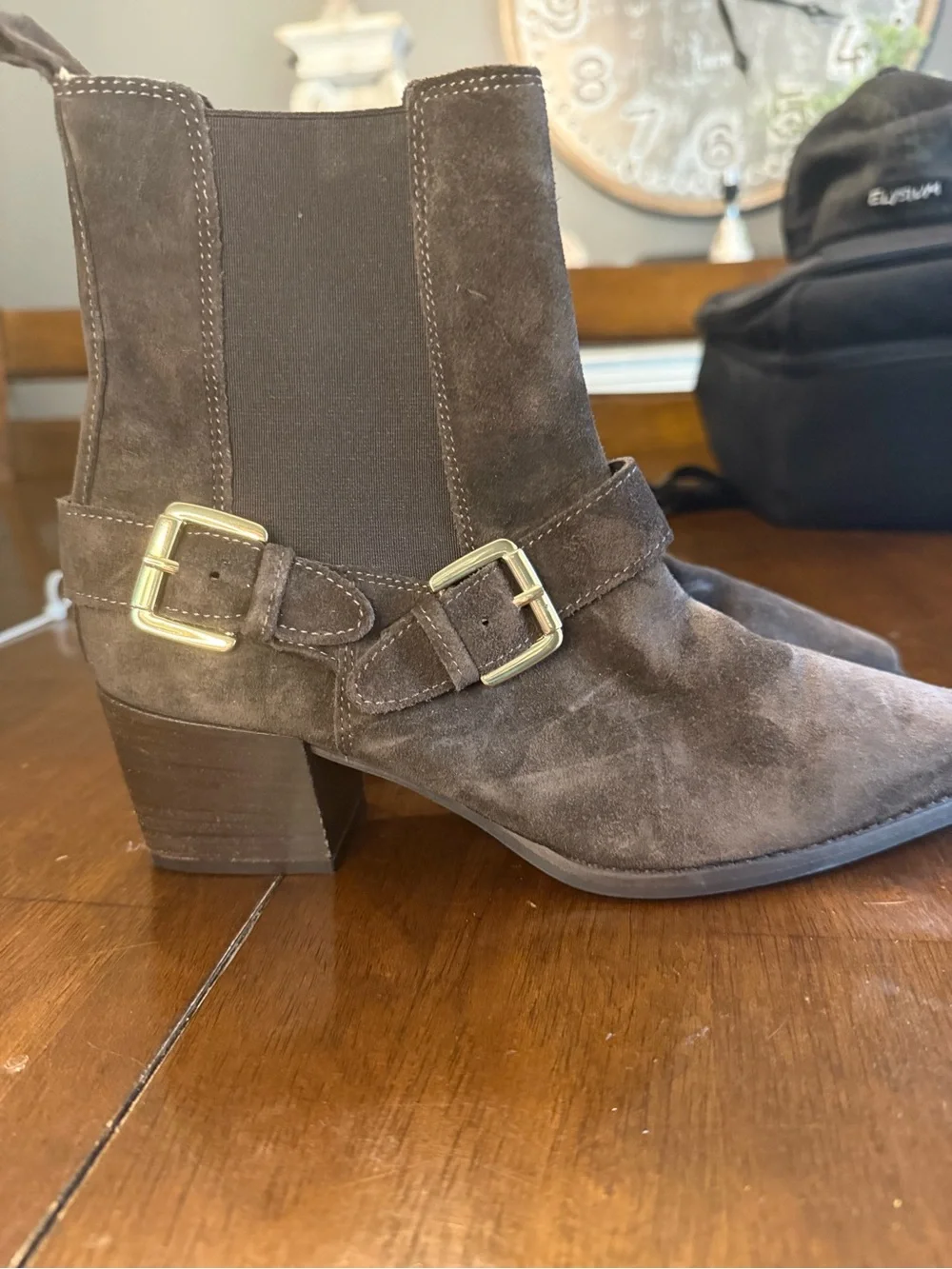 Dune London Classic Women's Brown Suede Chelsea Boot with Buckle size 38/8